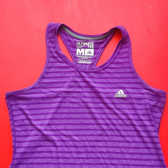 Adidas Ultimate Tee athletic tank top purple stripe women's size M - Picture 2 of 6